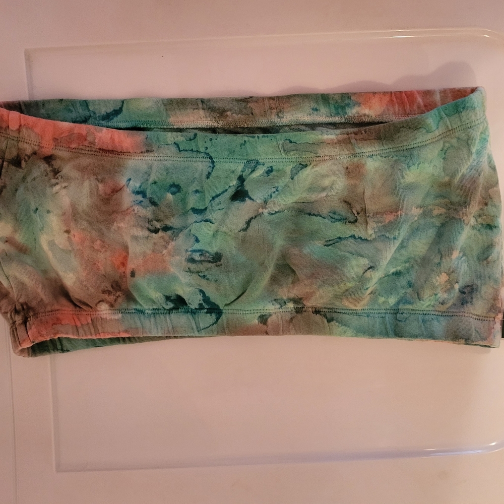 wild fable Pastel Marble Tie-Dye Bandeau Crop Top in Aqua, Coral, Teal